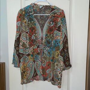 Cato Multicolored Graphic 3/4 Sleeve Blouse